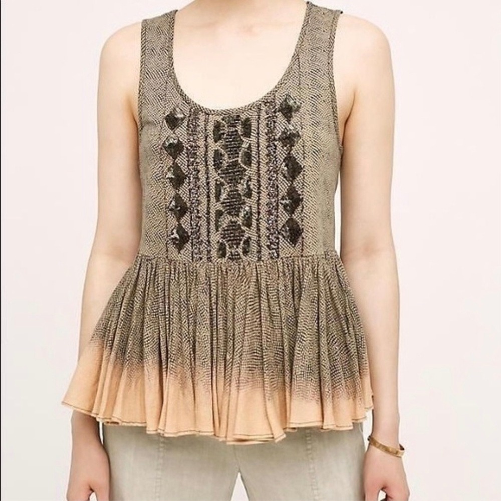 Akemi + Kin Anthropologie Beaded Sequin Peplum Tank Top Ombre Size Small